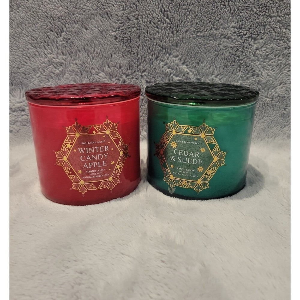*NWT*Bath & Body Works 3 wick Candle Bundle.Winter Candy Apple & Cedar & Suede.